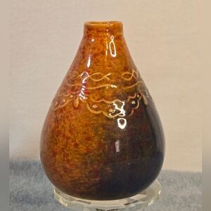 Artisan Handmade Small Ceramic Crackle Glaze Bud Vase Scalloped Detail